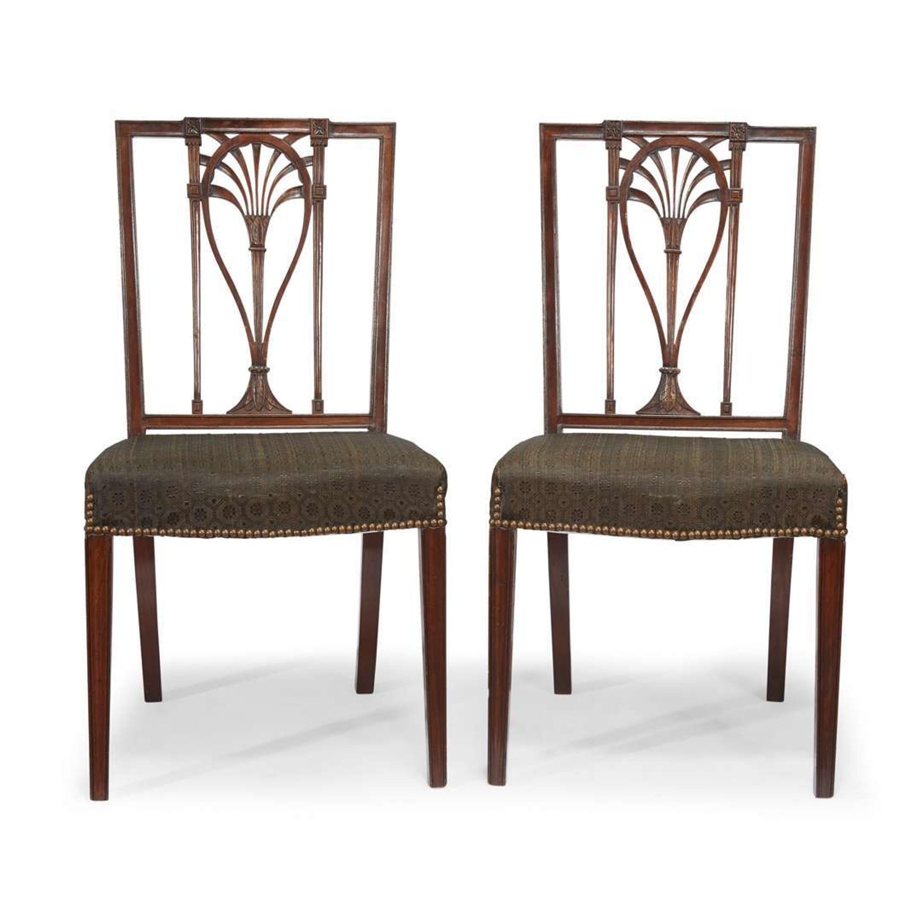 Pair of Federal carved mahogany side chairs circa 1800