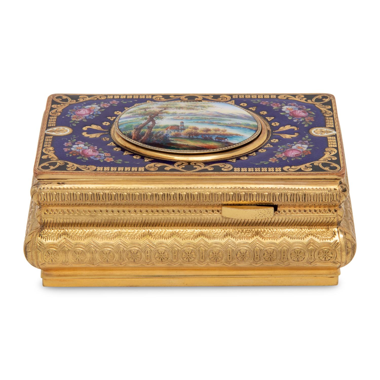 A German Gilt-Metal and Enamel Singing Bird Automaton Box