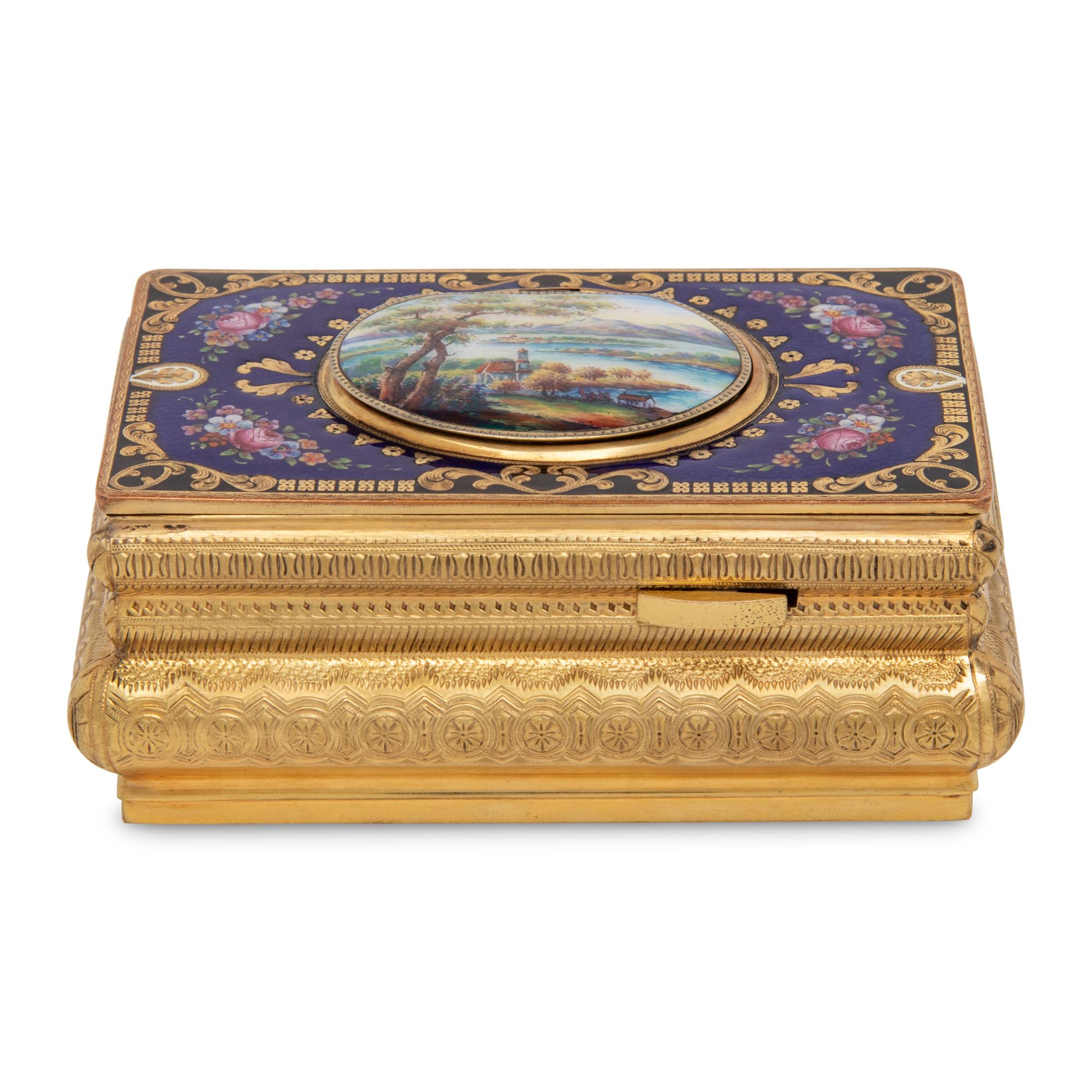 A German Gilt-Metal and Enamel Singing Bird Automaton Box
