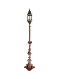 A Venetian Style Painted Tole and Carved Wood Lantern on Stand