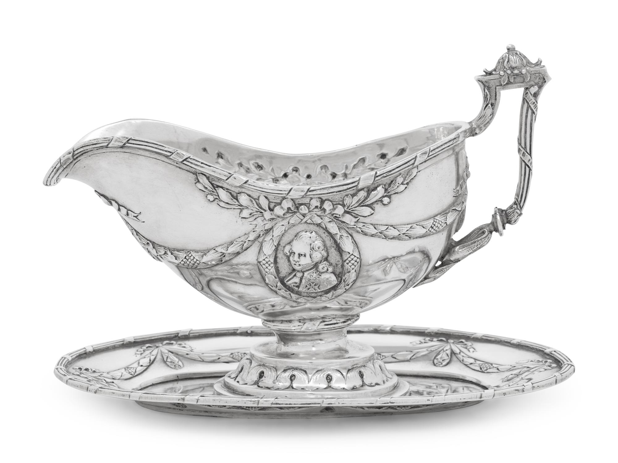 A French Silver Sauce Boat on Fixed Stand