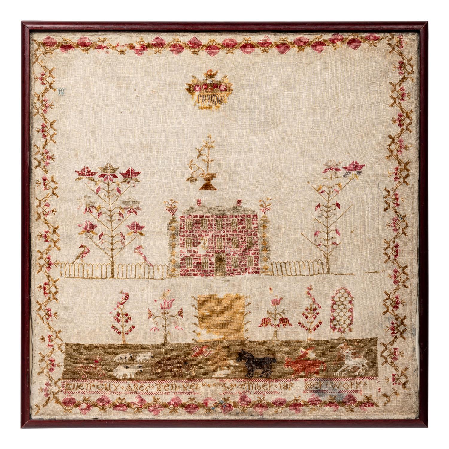 An English Needlework Embroidered Schoolgirl’s Sampler