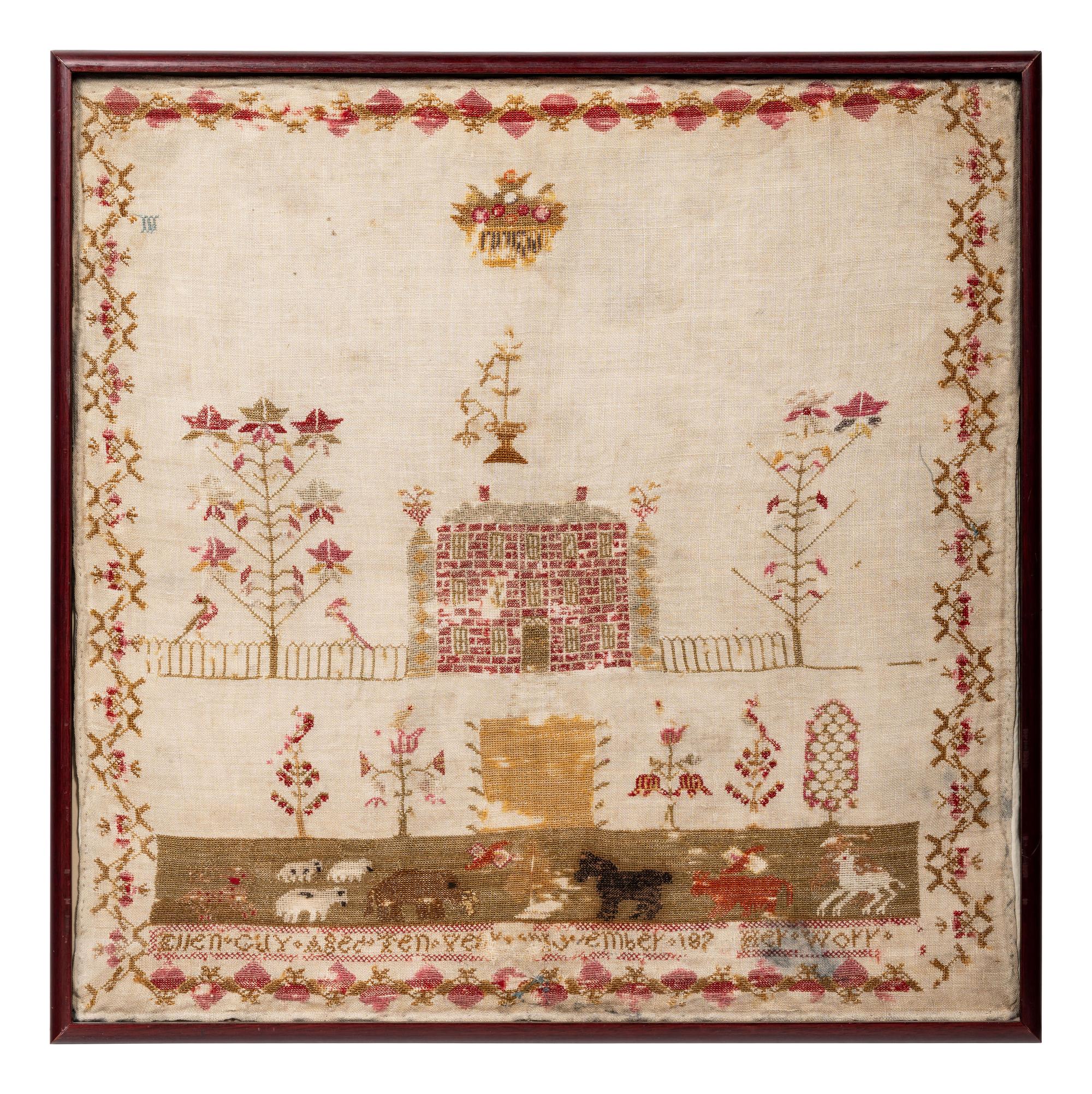 An English Needlework Embroidered Schoolgirl’s Sampler