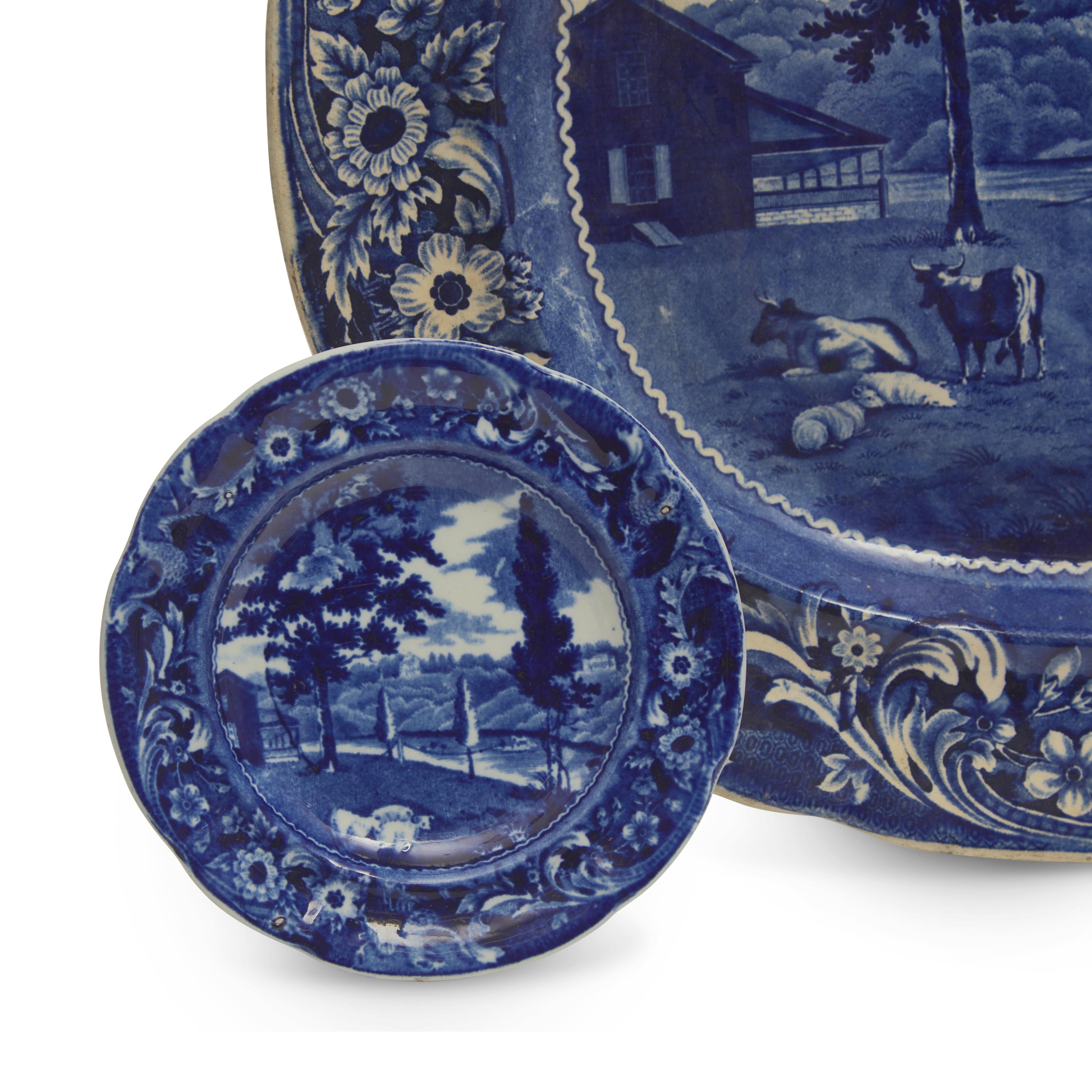 A Group of Five Staffordshire Historical Blue Mendenhall Ferry Transferware Items, Joseph Stubbs, Burslem, 1790-1829