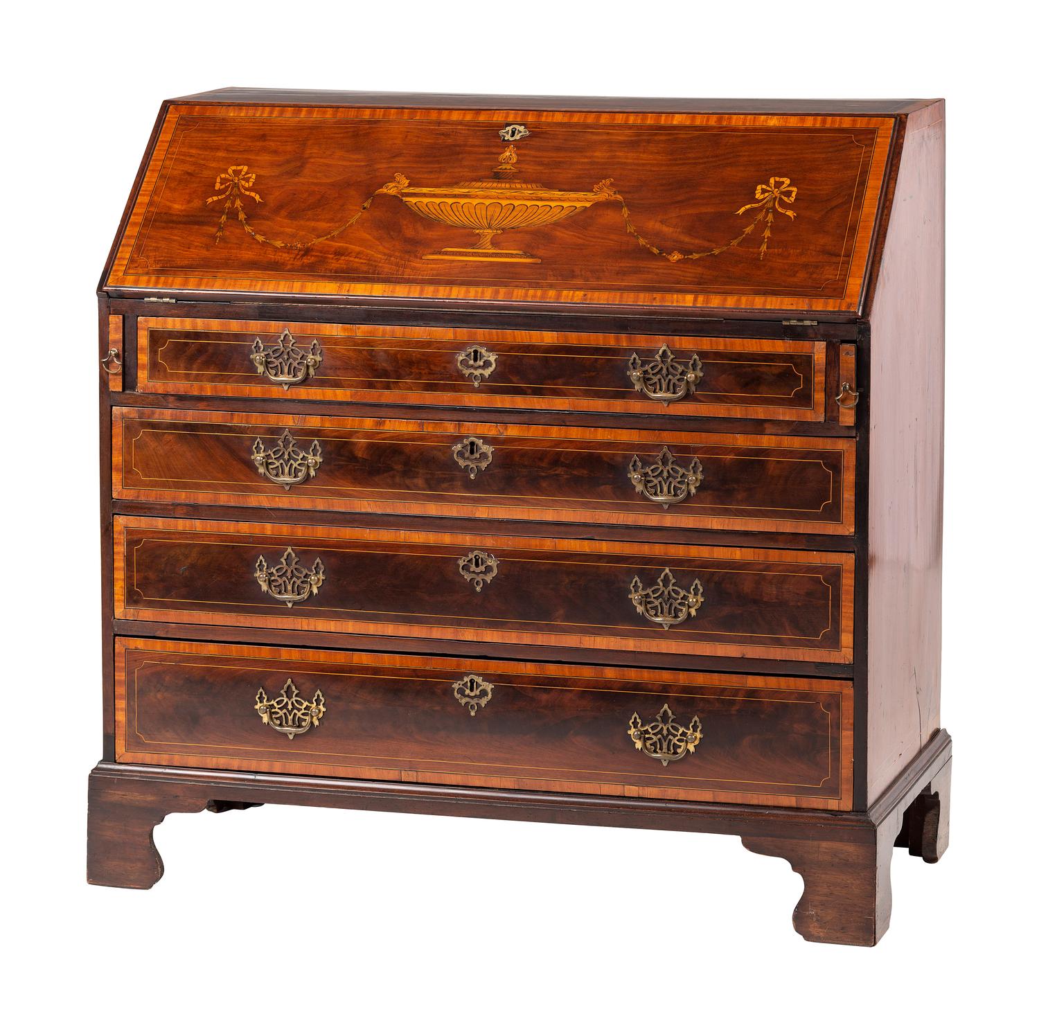 A George III Style Mahogany Urn Inlaid Slant Front Desk