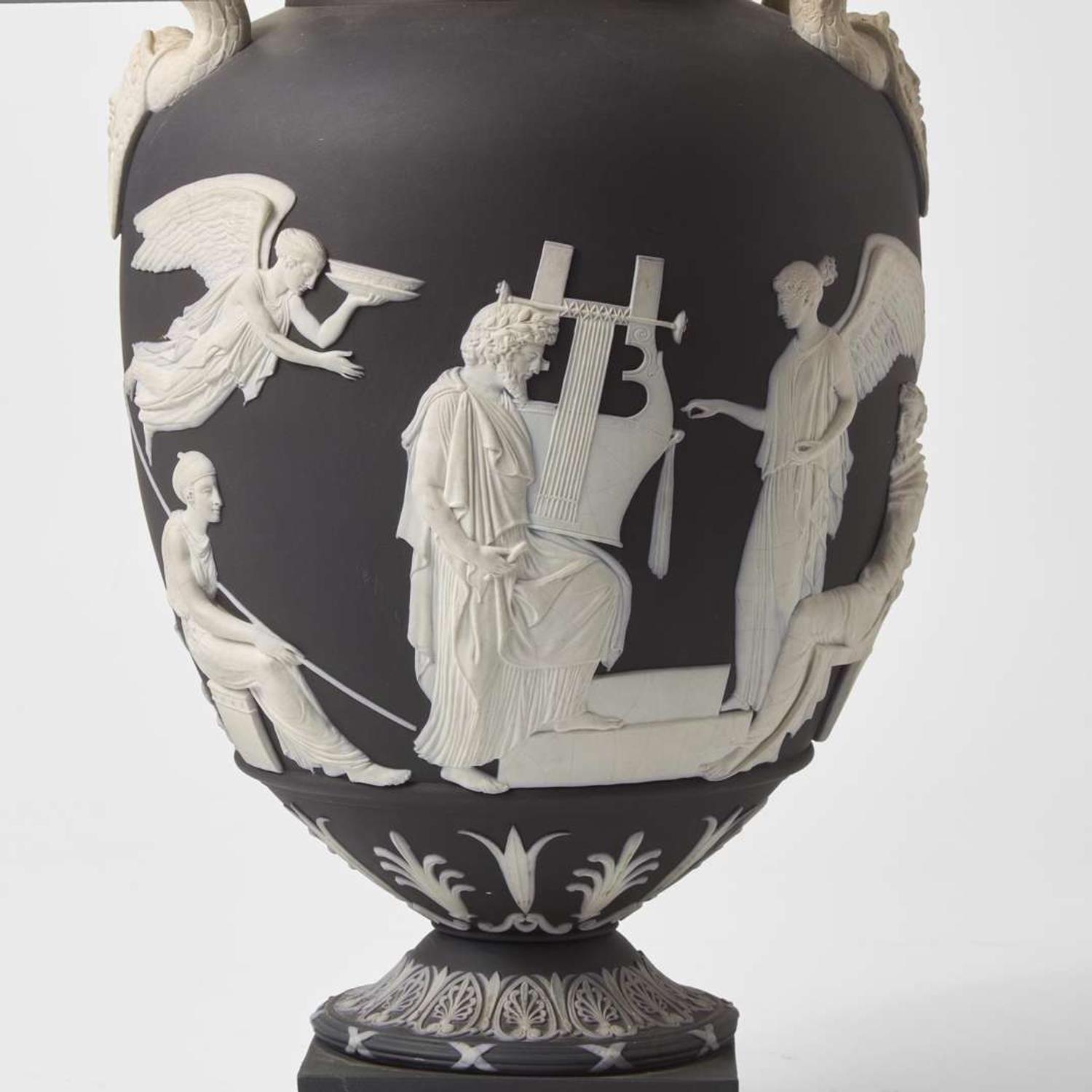 A Wedgwood Solid Black Jasperware Pegasus Vase and Cover UK, 1880s
