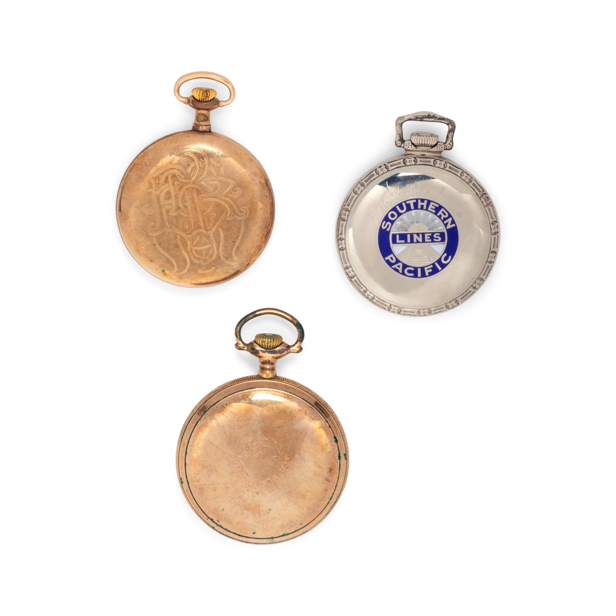 Three Hamilton Gold-Filled Open Face Pocket Watches