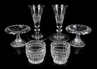 A Collection of William Yeoward Glass Table Articles Height of tallest 31 inches.