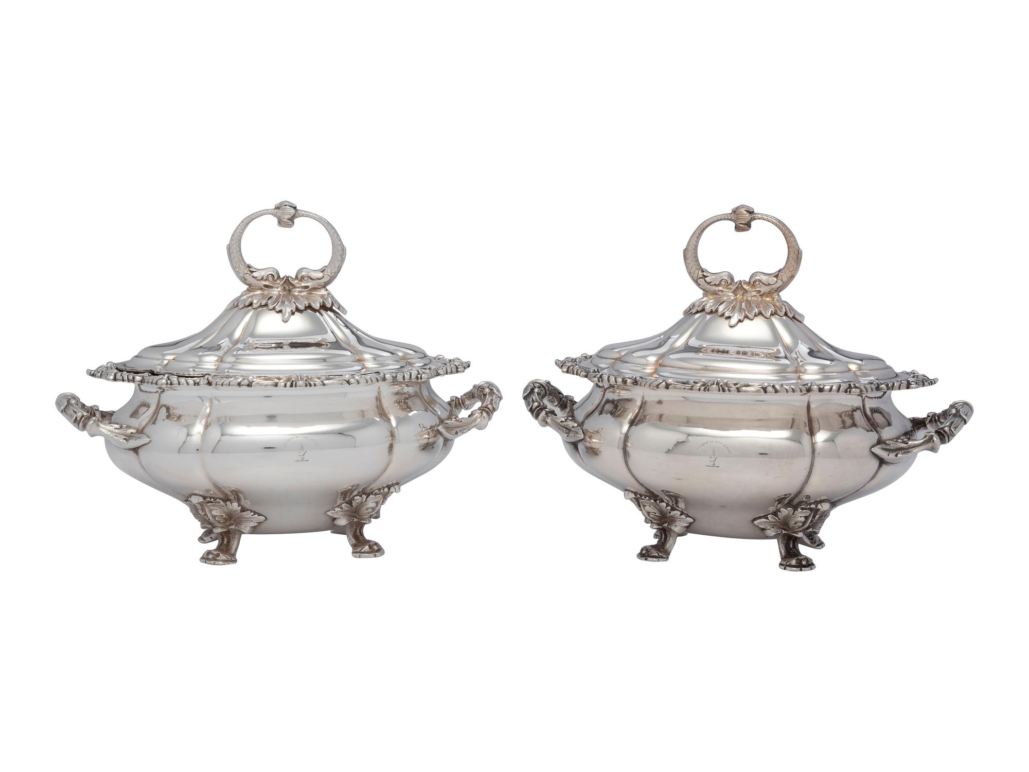A Pair of Sheffield Plate Lidded Vegetable Dishes