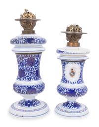 A Pair of Persian Market Opaline Glass Oil Lamps