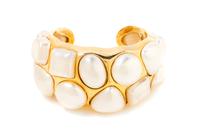 A Chanel Goldtone and Faux Pearl Cuff, 6.5" circumference; 2" width.