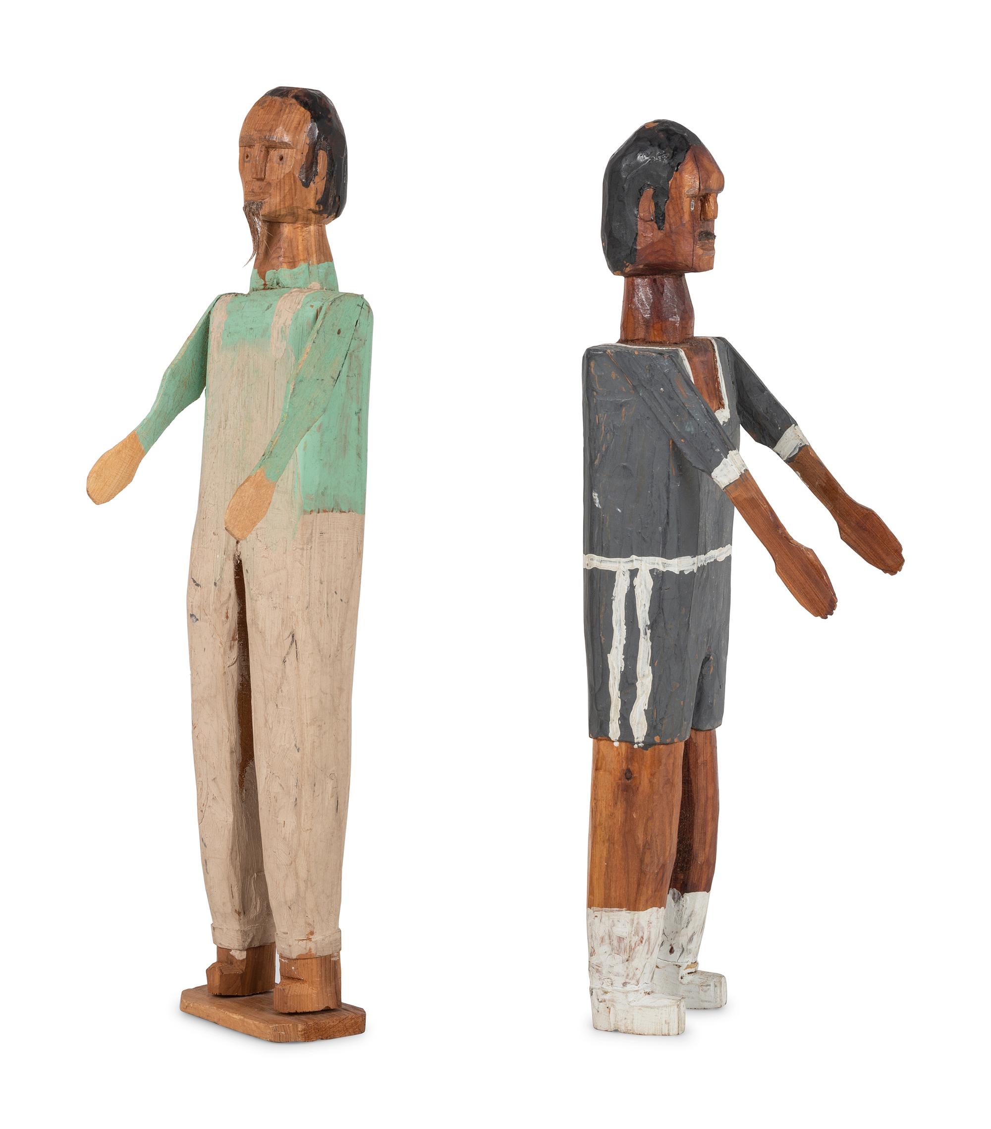 Two Folk Art Carved and Painted Wood Figures