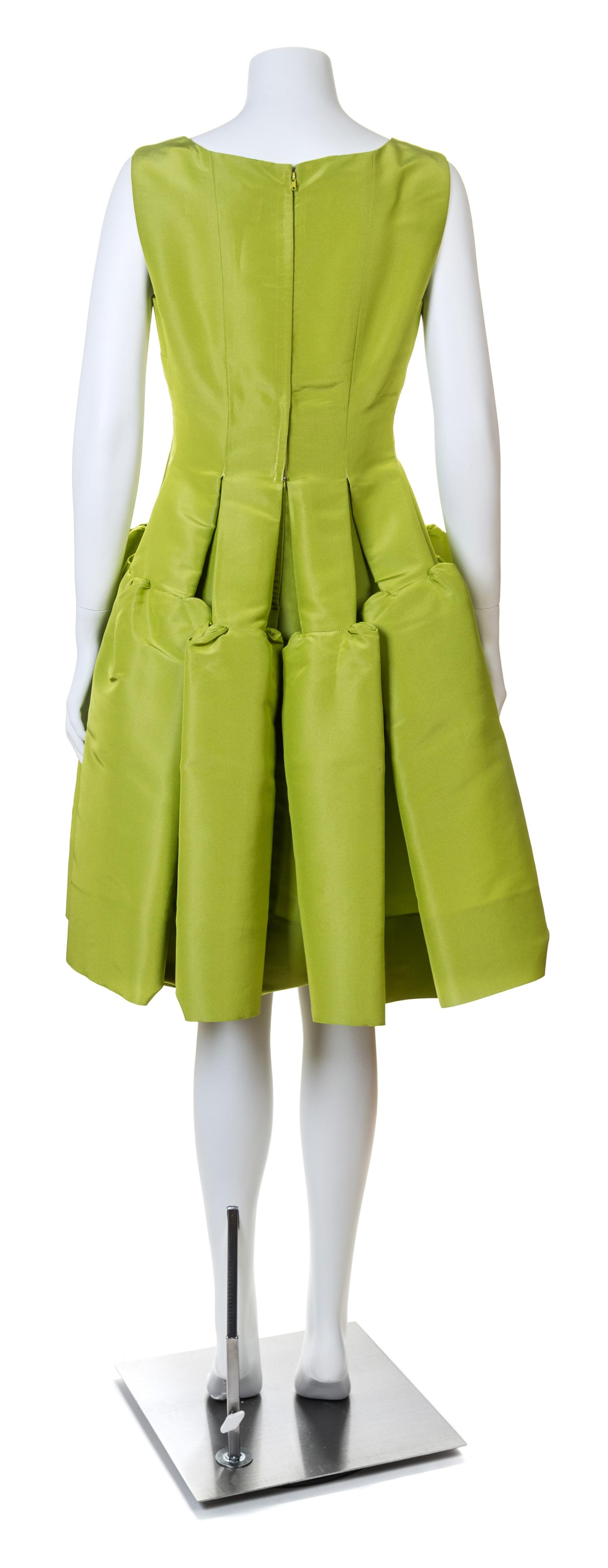 An Oscar de la Renta Chartreuse Silk Sleeveless Cocktail Dress, Size 8; Wrap: 84" x 16.5".