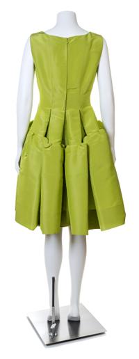 An Oscar de la Renta Chartreuse Silk Sleeveless Cocktail Dress, Size 8; Wrap: 84" x 16.5".