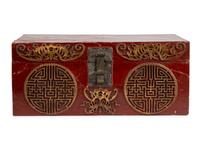 A Chinese Export Gilt Decorated Leather Trunk