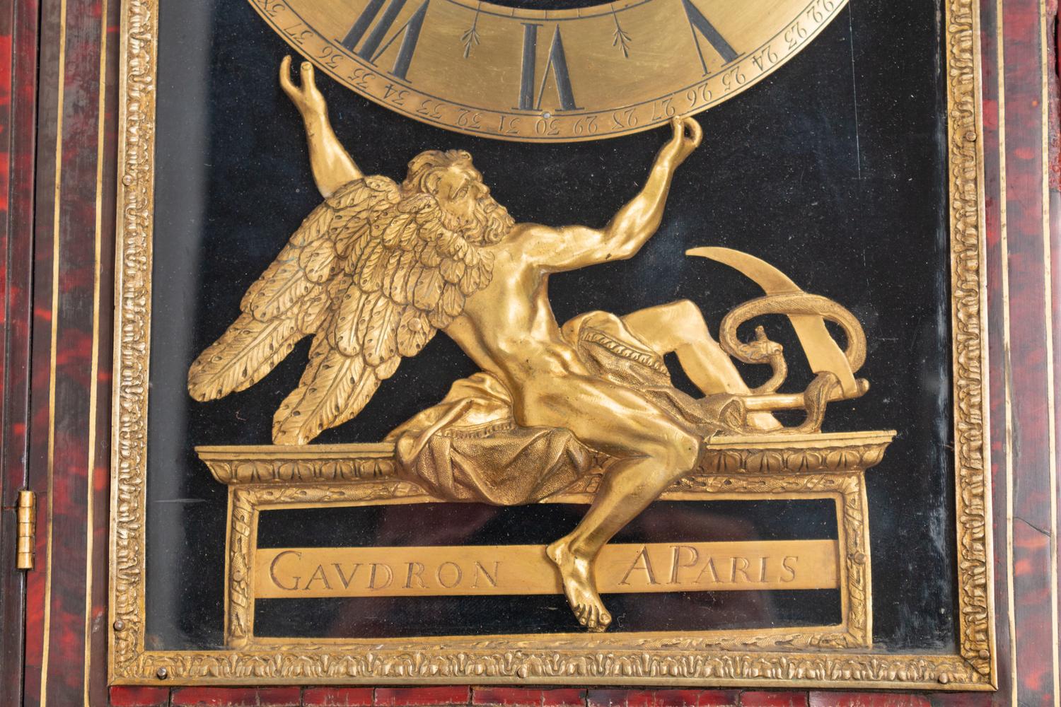 A Napoleon III Style Gilt Bronze and Red Tortoiseshell Bracket Clock with an Associated Bracket