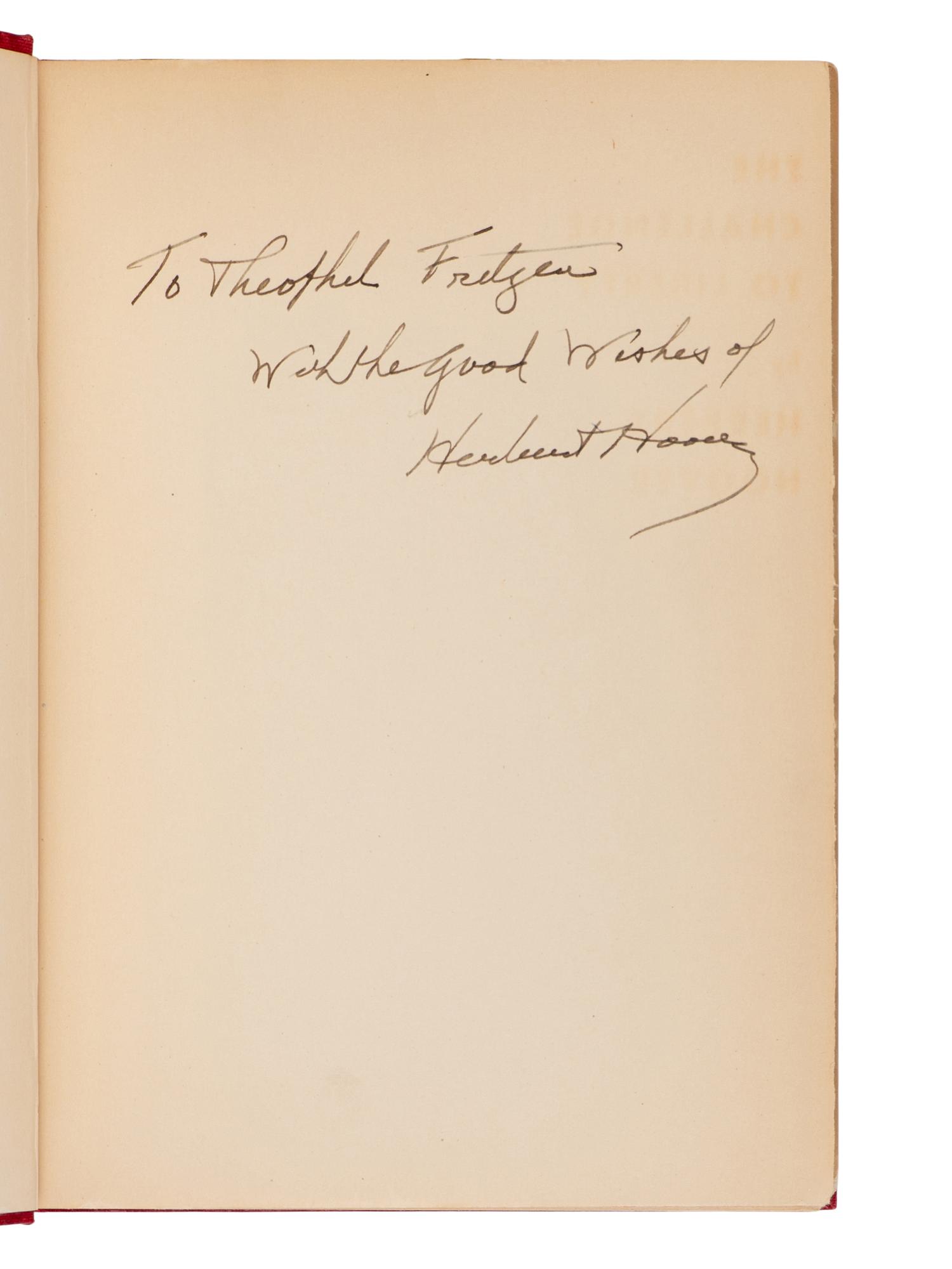 HOOVER, Herbert (1874-1964). The Challenge to Liberty . New York and London: Charles Scribner's Sons, 1934.