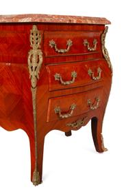 A Pair of Louis XV Style Gilt Metal Mounted Marble-Top Small Commodes