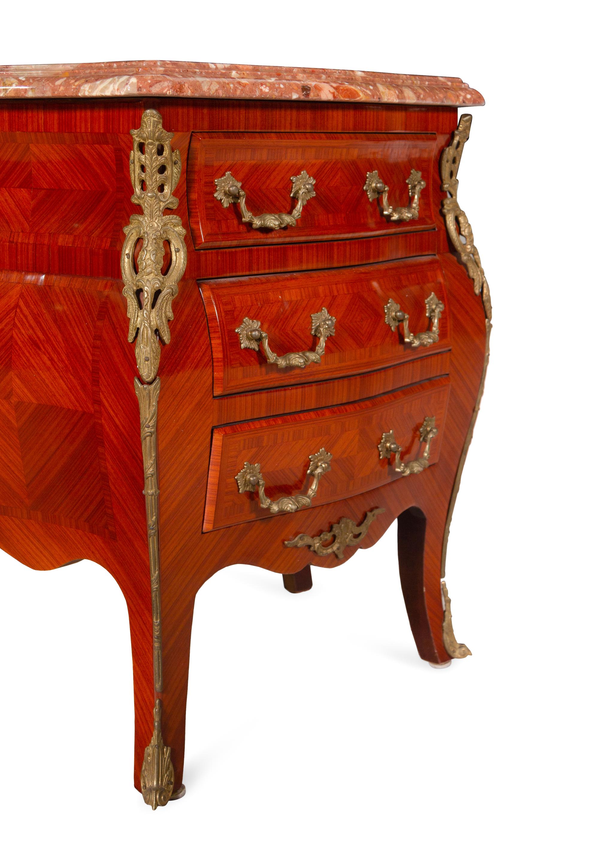 A Pair of Louis XV Style Gilt Metal Mounted Marble-Top Small Commodes