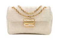 A Judith Leiber Cream Tweed Flap Handbag, 9.5" x 6.5" x 2.5".