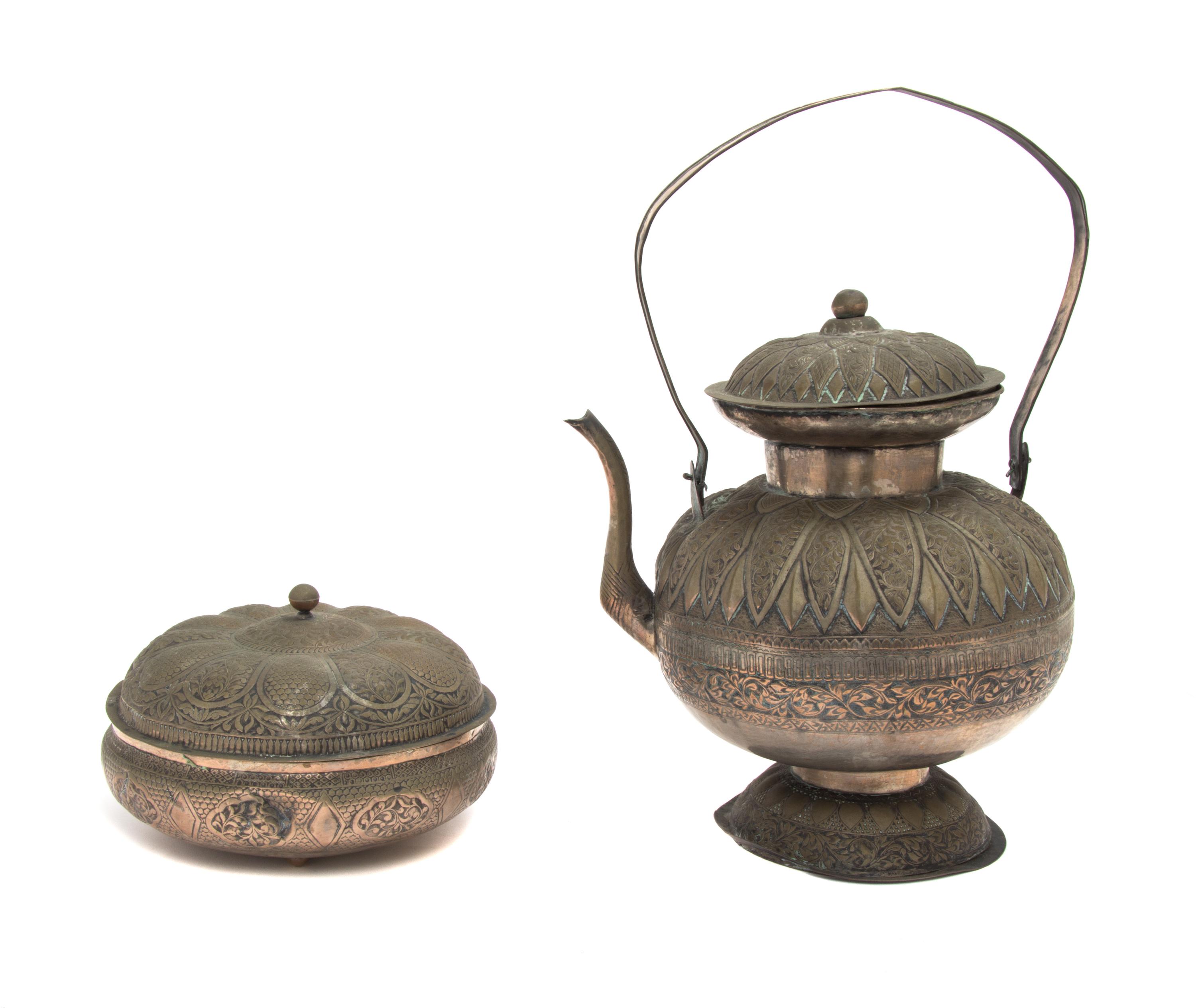 Two Southeast Asian Silvered Metal Vessels Height of taller 12 inches. — 20TH CENTURY
