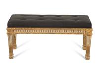 A Louis XIV Style Grey-Painted and Parcel Gilt Bench