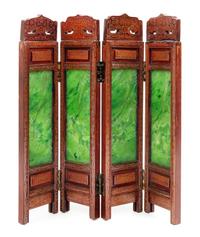 A Spinach Jade Inset Silver Wire Inlaid Hardwood Table Screen Height 15 inches. — 20TH CENTURY
