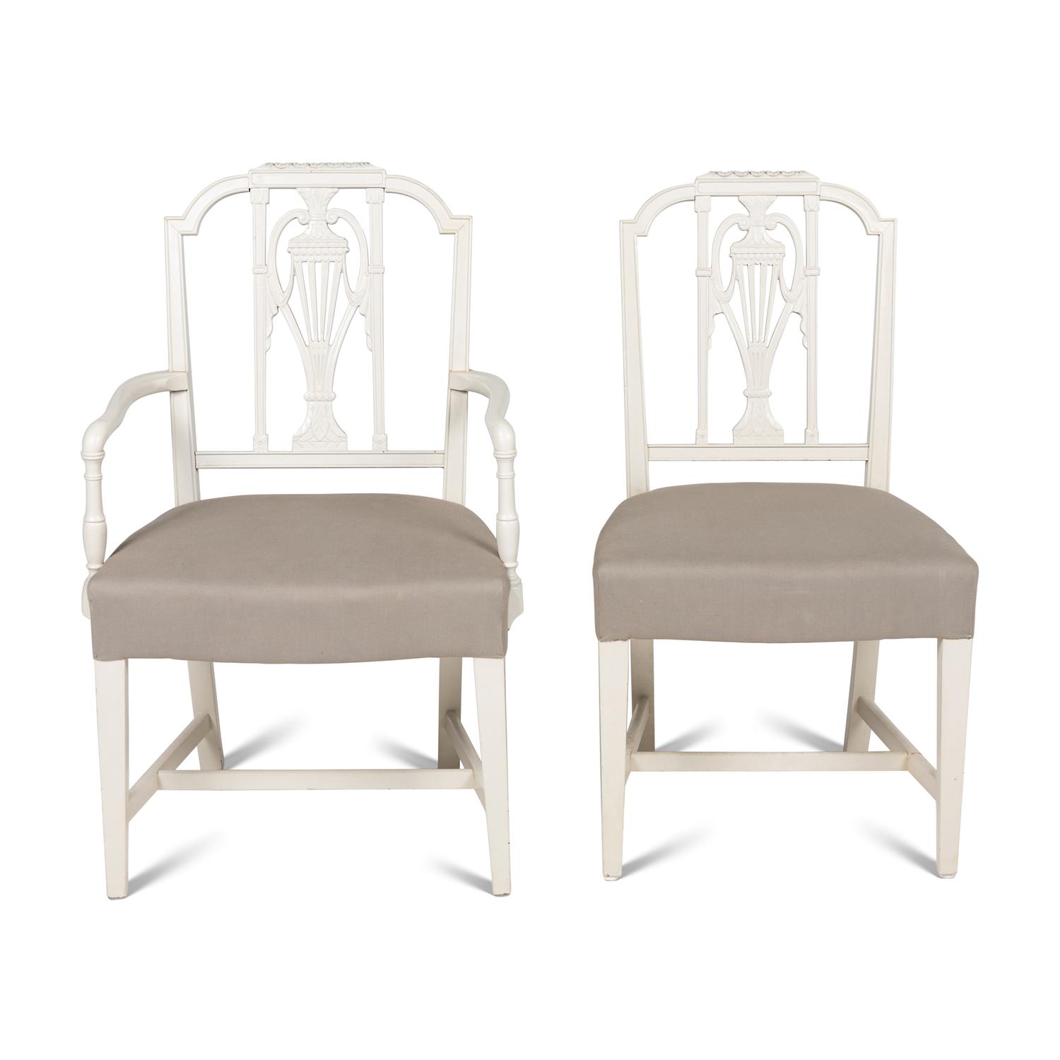 A Set of Ten George III Style White-Painted Dining Chairs
