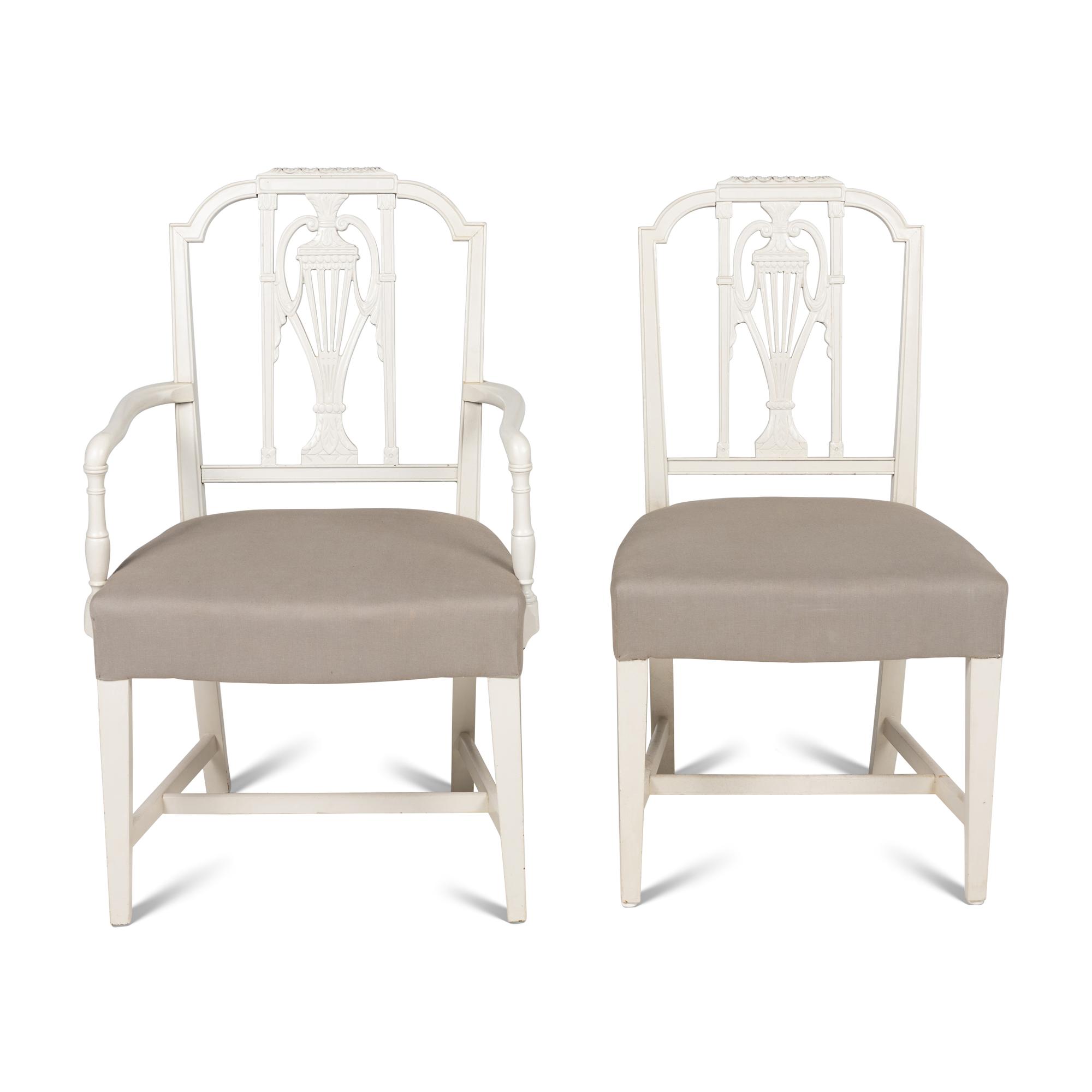 A Set of Ten George III Style White-Painted Dining Chairs