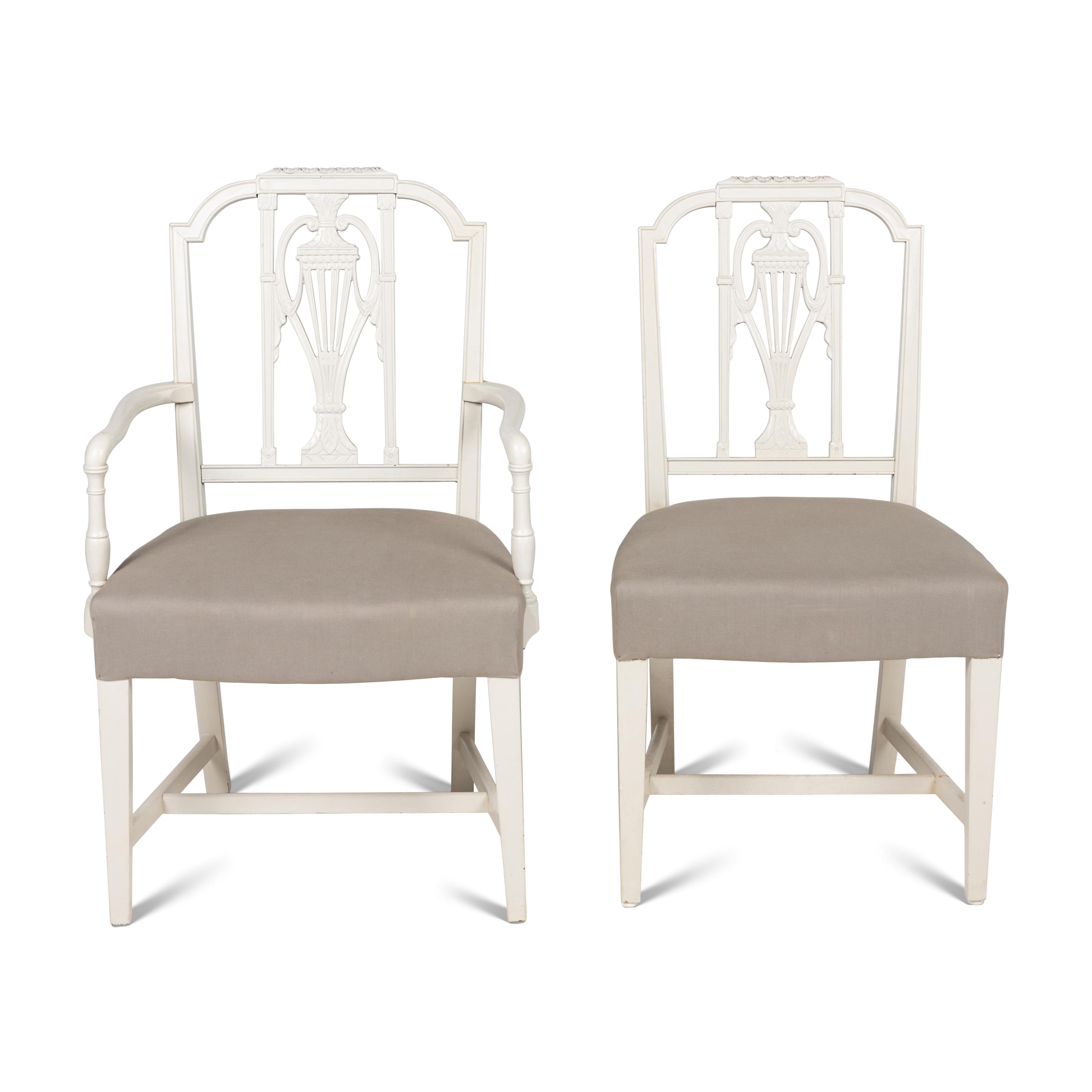 A Set of Ten George III Style White-Painted Dining Chairs