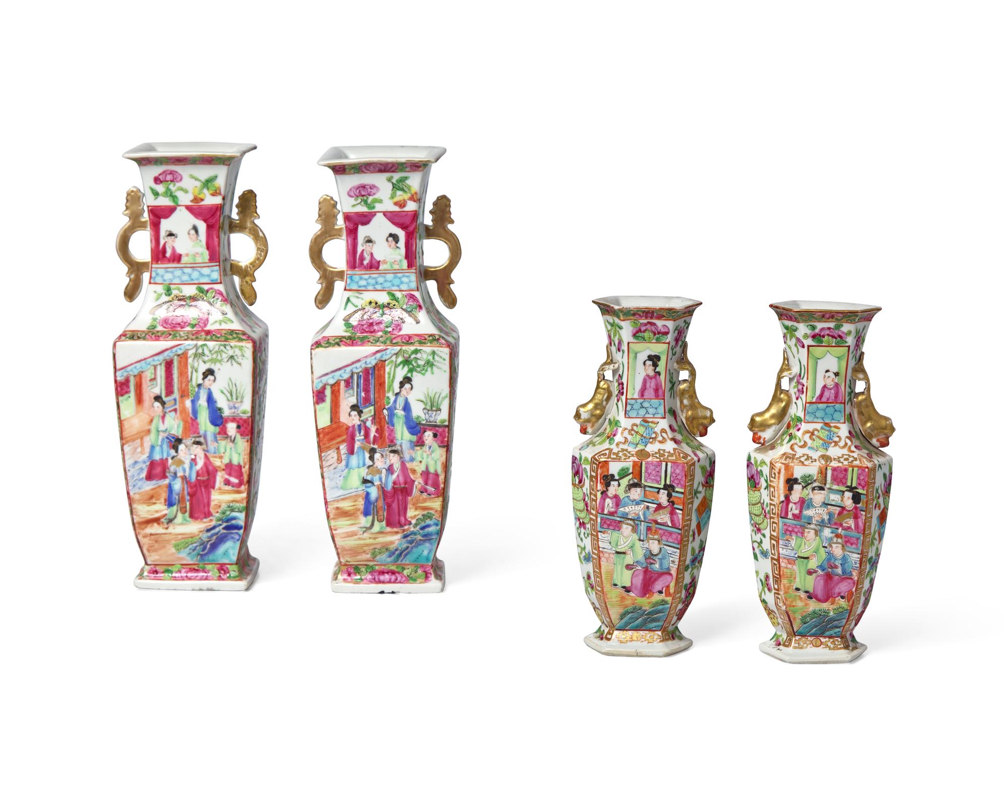 Four Chinese Export Porcelain Rose Medallion Vases
