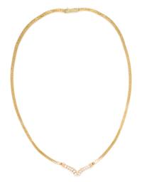 A Collection of 14 Karat Yellow Gold and Diamond Necklaces, 11.50 dwts.