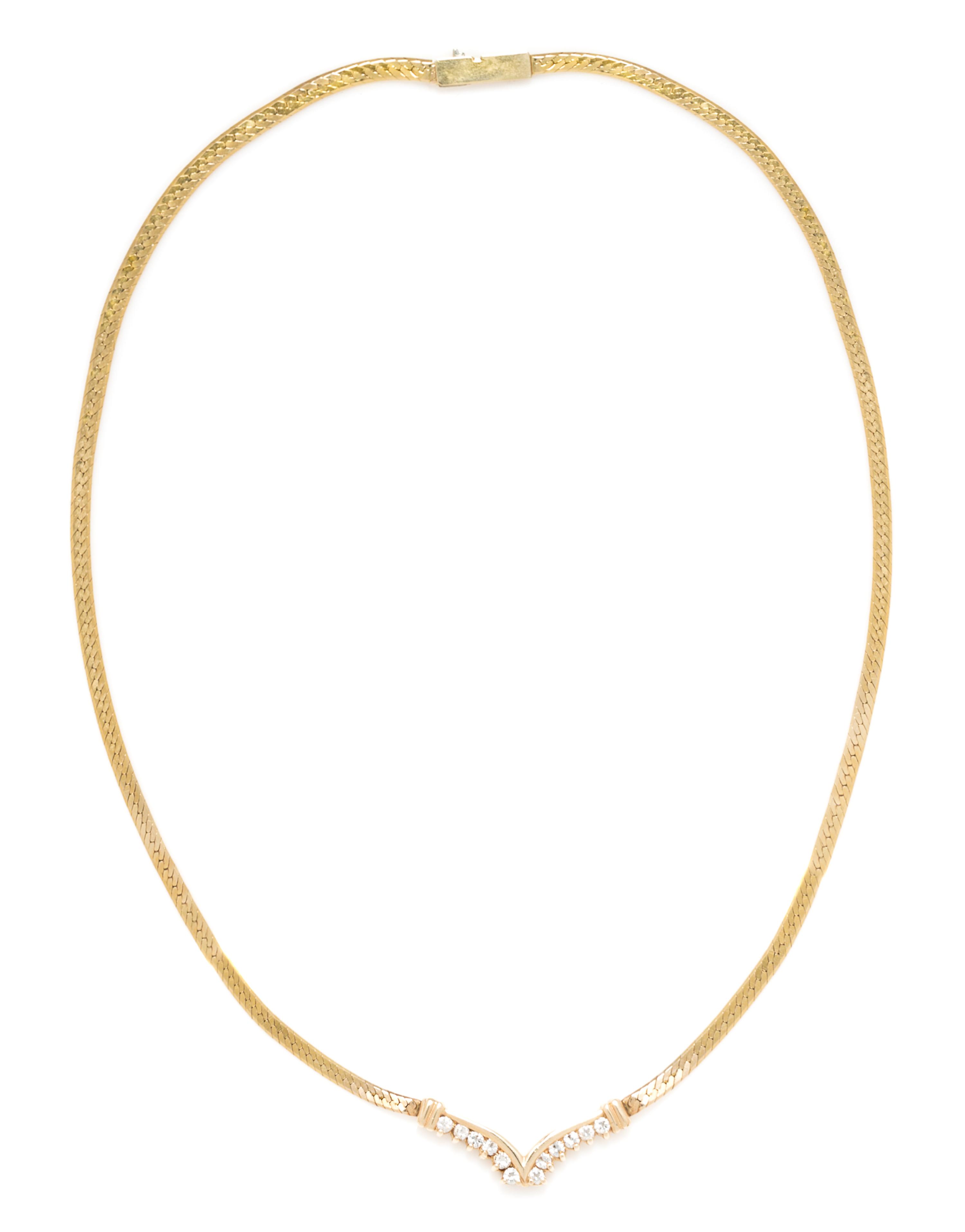 A Collection of 14 Karat Yellow Gold and Diamond Necklaces, 11.50 dwts.