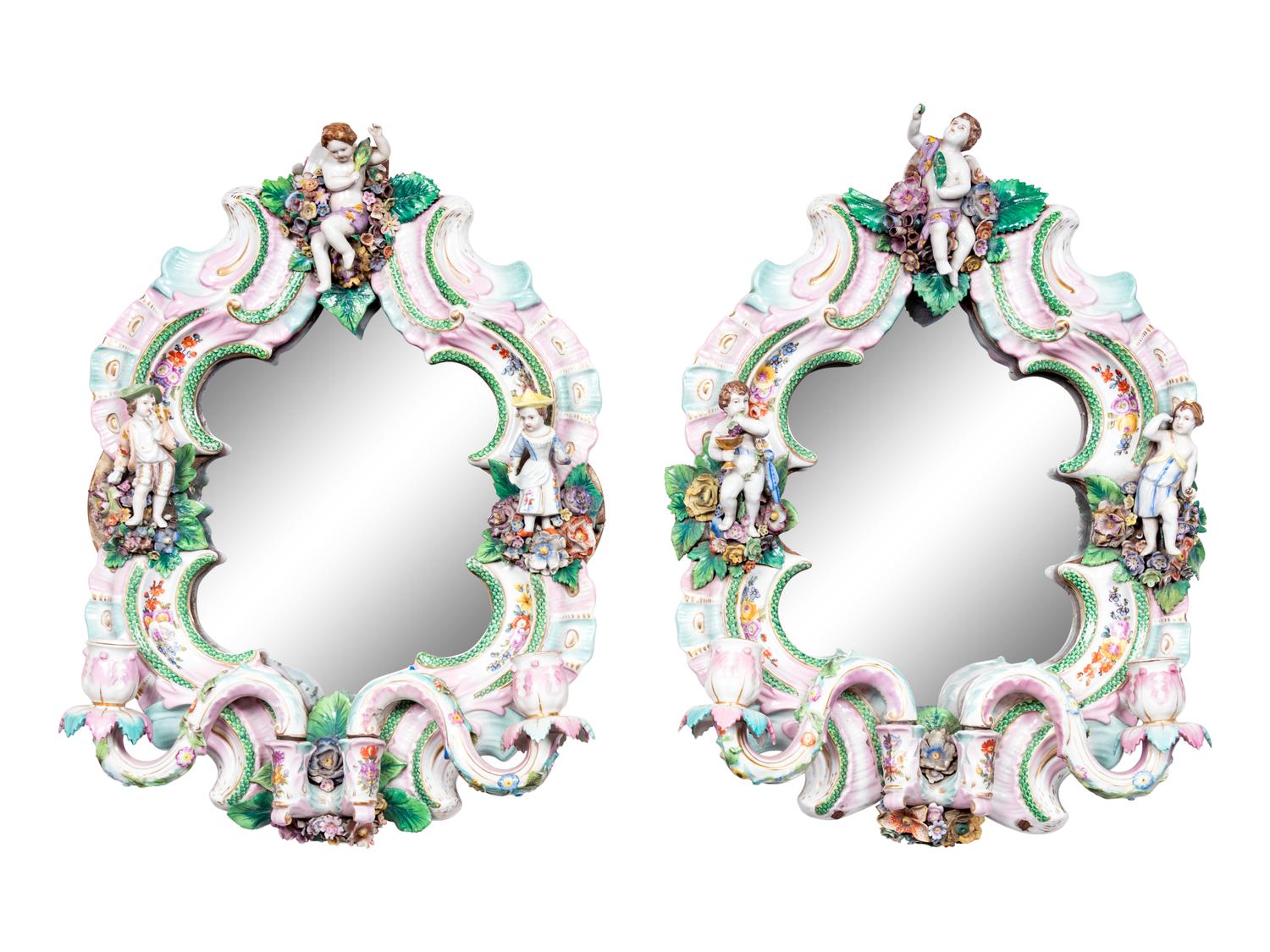 A Pair of Continental Porcelain Girandole Mirrors