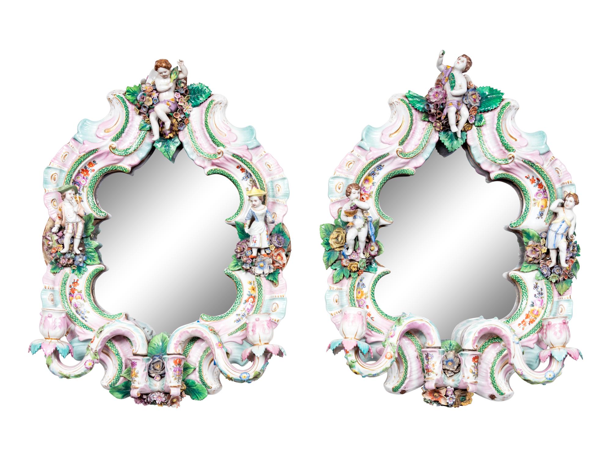 A Pair of Continental Porcelain Girandole Mirrors
