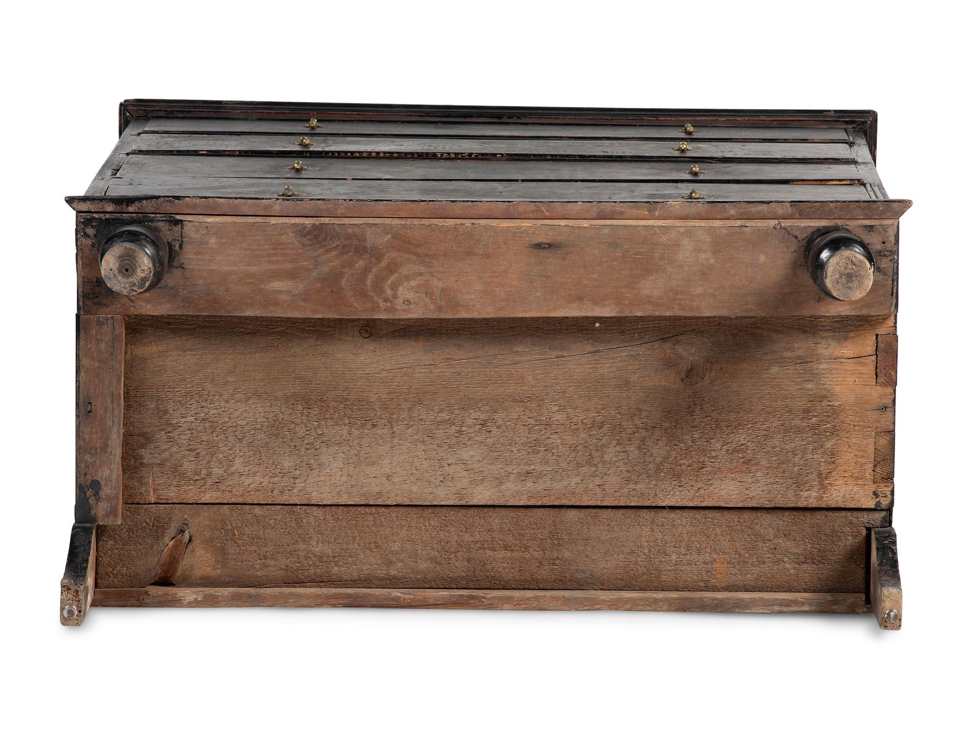 A William and Mary Black Painted Maple and Pine Chest of Drawers