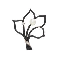 MARSH & CO, ART MODERNE, BLACKENED STEEL, CULTURED PEARL AND DIAMOND BROOCH