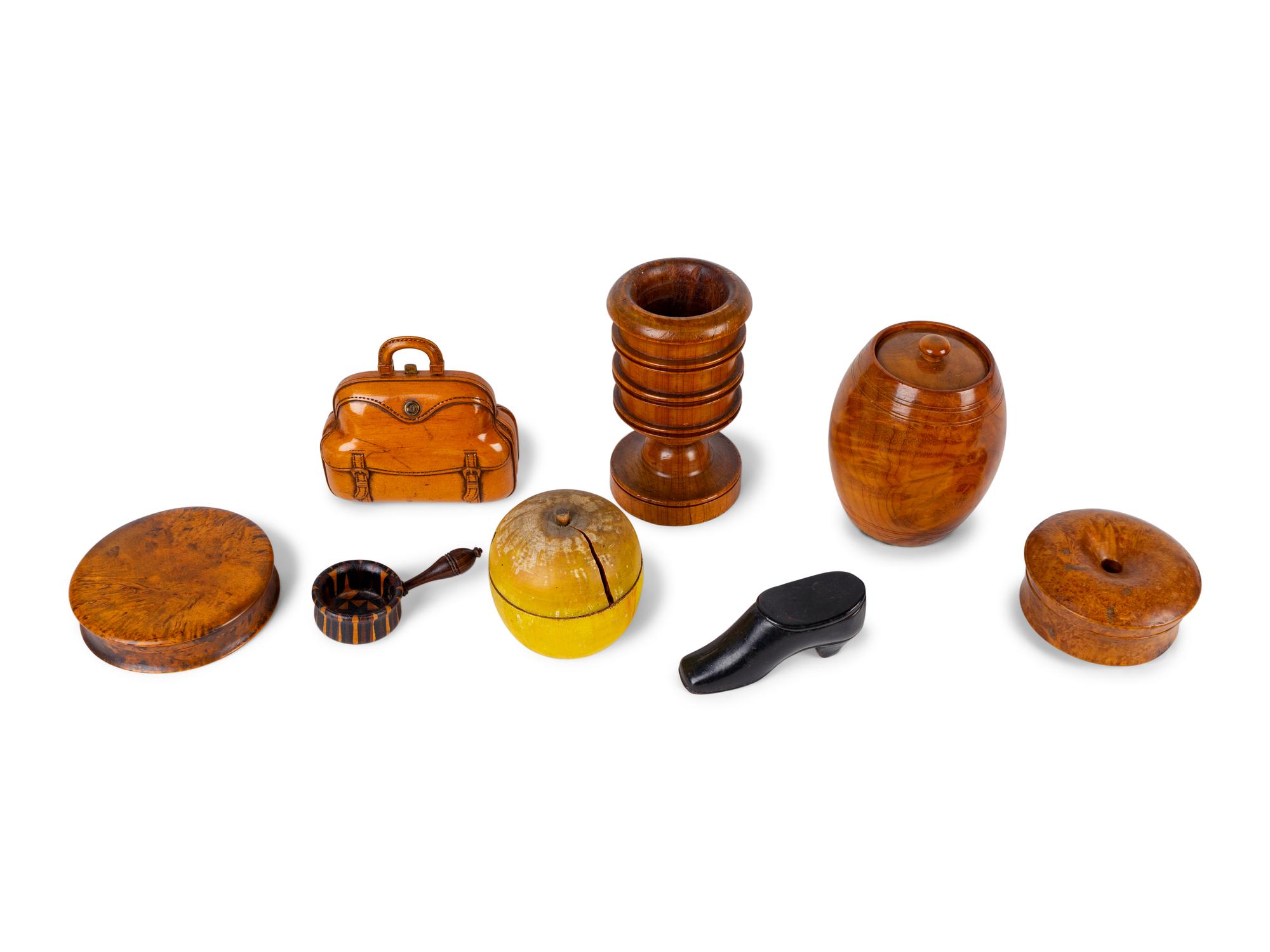 A Group of Eight American Treen Boxes and a Cup — 19TH/20TH CENTURY