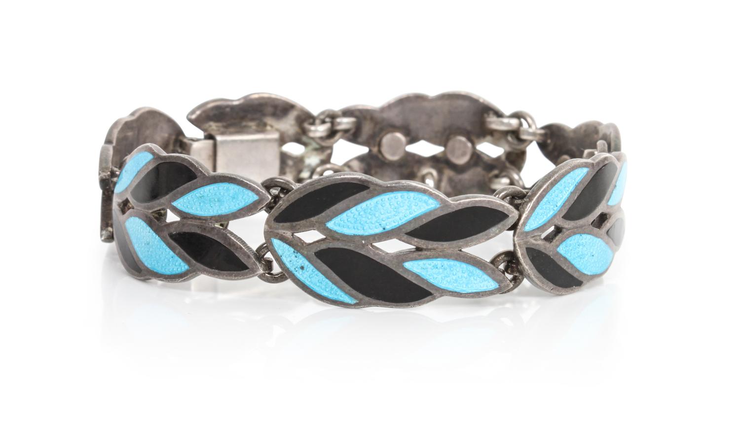 A Mexican Silver and Enamel Bracelet, Margot de Taxco (b. circa 1915-1985) Length 8 inches.