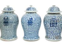 Five Chinese Blue and White Covered Ginger Jars