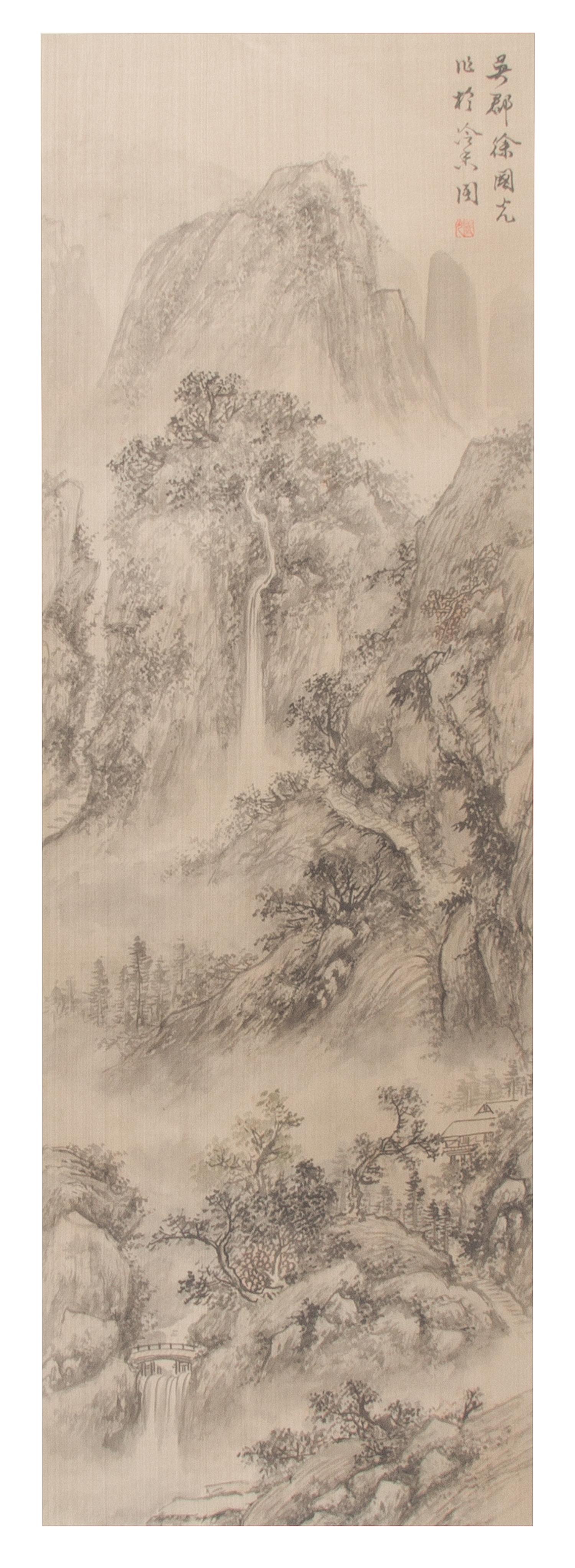 A Group of Five Ink and Color on Paper Scrolls Height of one 38 x width 12 3/4 inches.