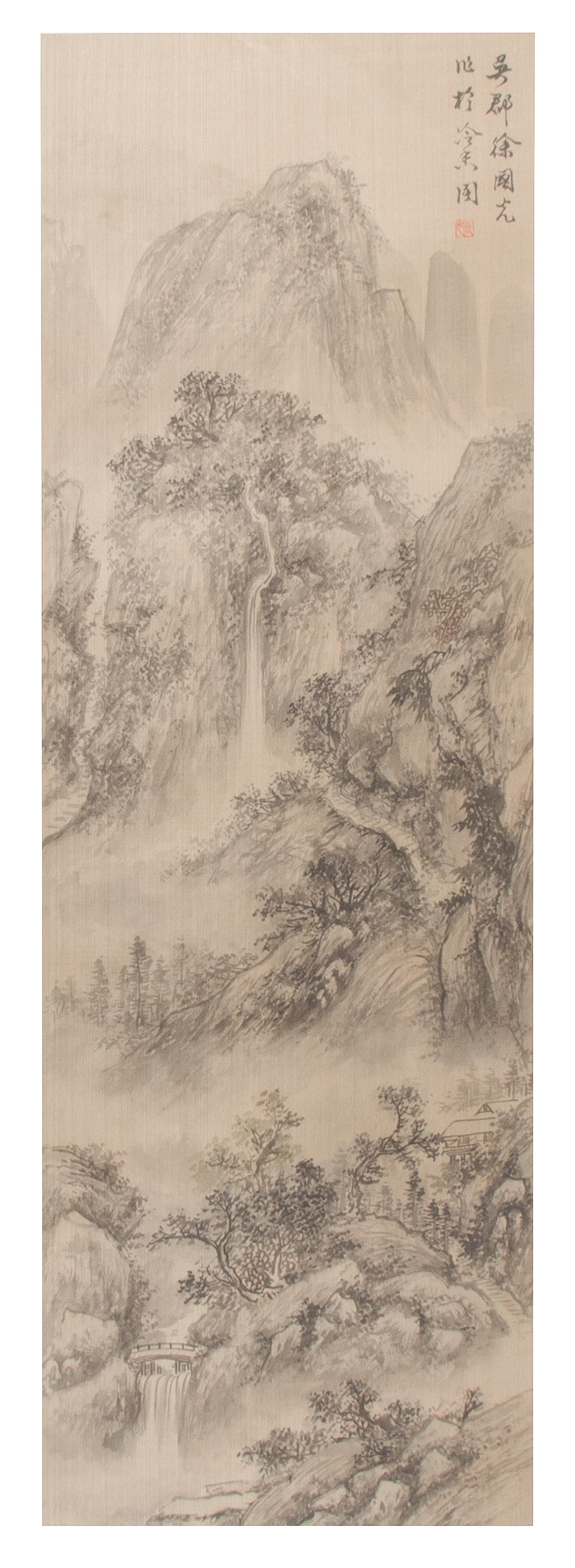 A Group of Five Ink and Color on Paper Scrolls Height of one 38 x width 12 3/4 inches.