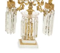 A Pair of Gilt Bronze and Marble Three-Light Candelabra