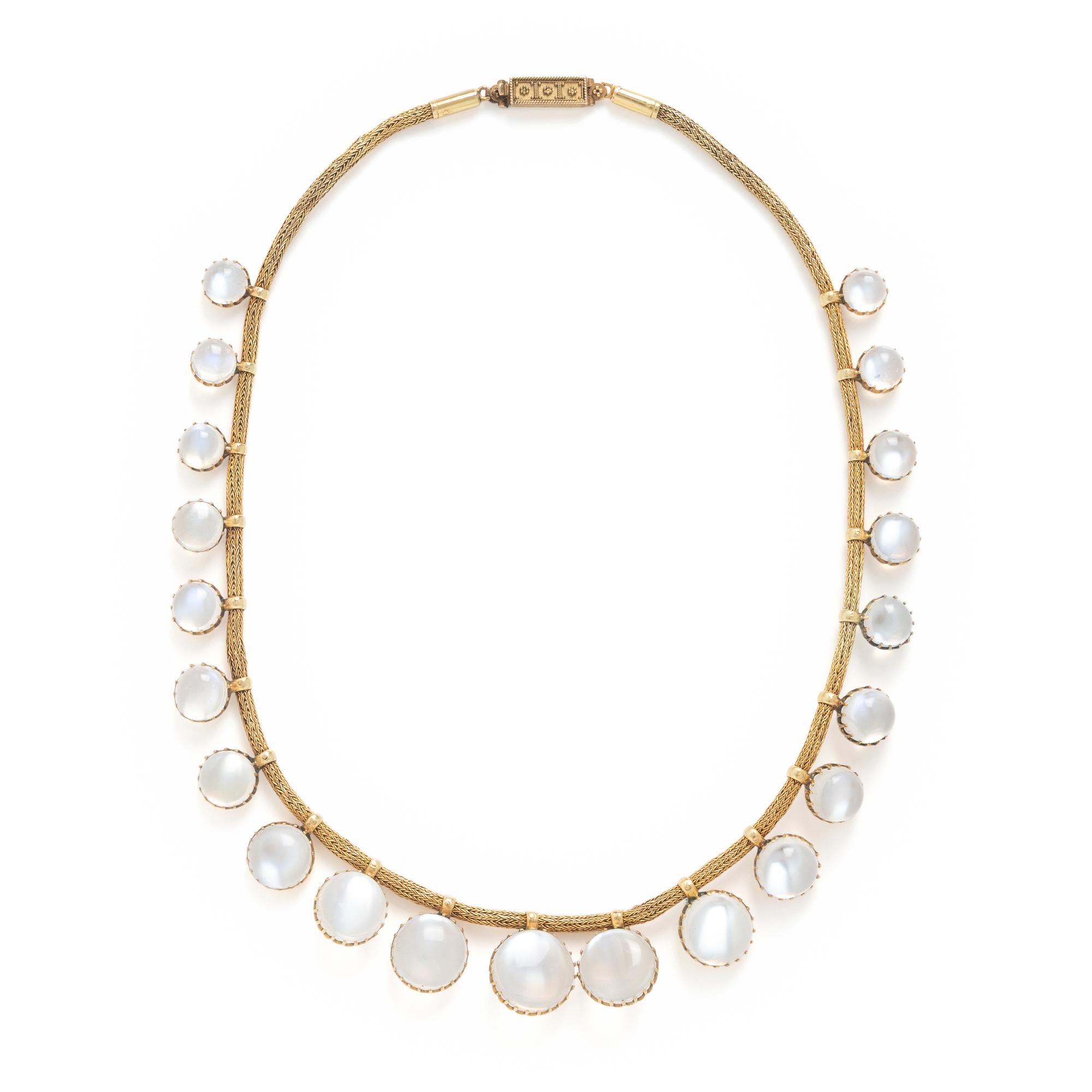 Etruscan Revival, Moonstone and Yellow Gold Necklace