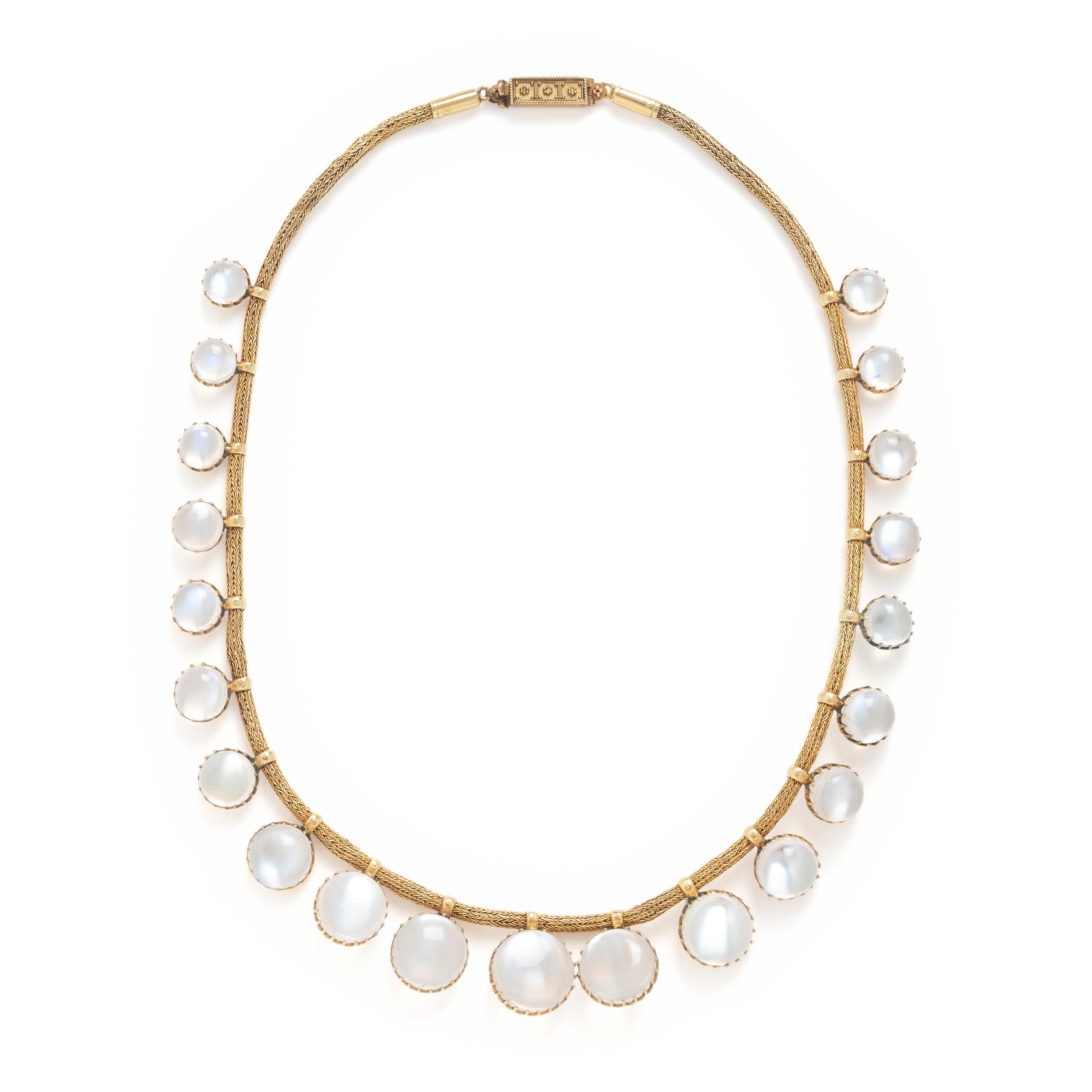 Etruscan Revival, Moonstone and Yellow Gold Necklace