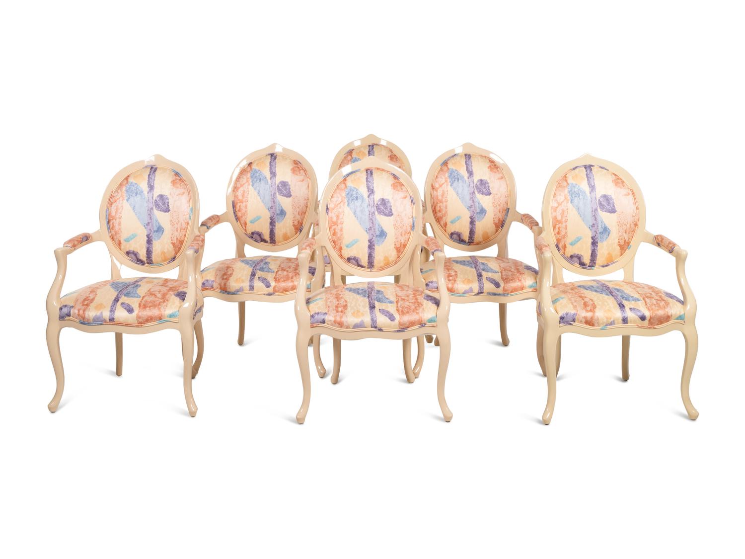 A Set of Six Interior Crafts Lacquer-Finished Dining Chairs