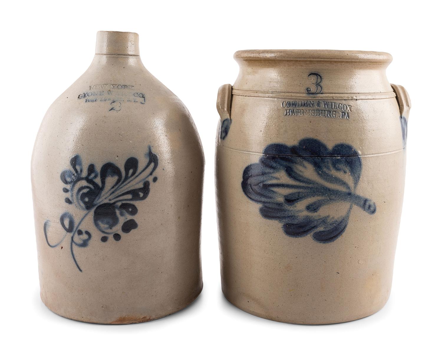 Two Cobalt-Decorated Stoneware Vessels