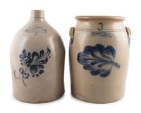 Two Cobalt-Decorated Stoneware Vessels
