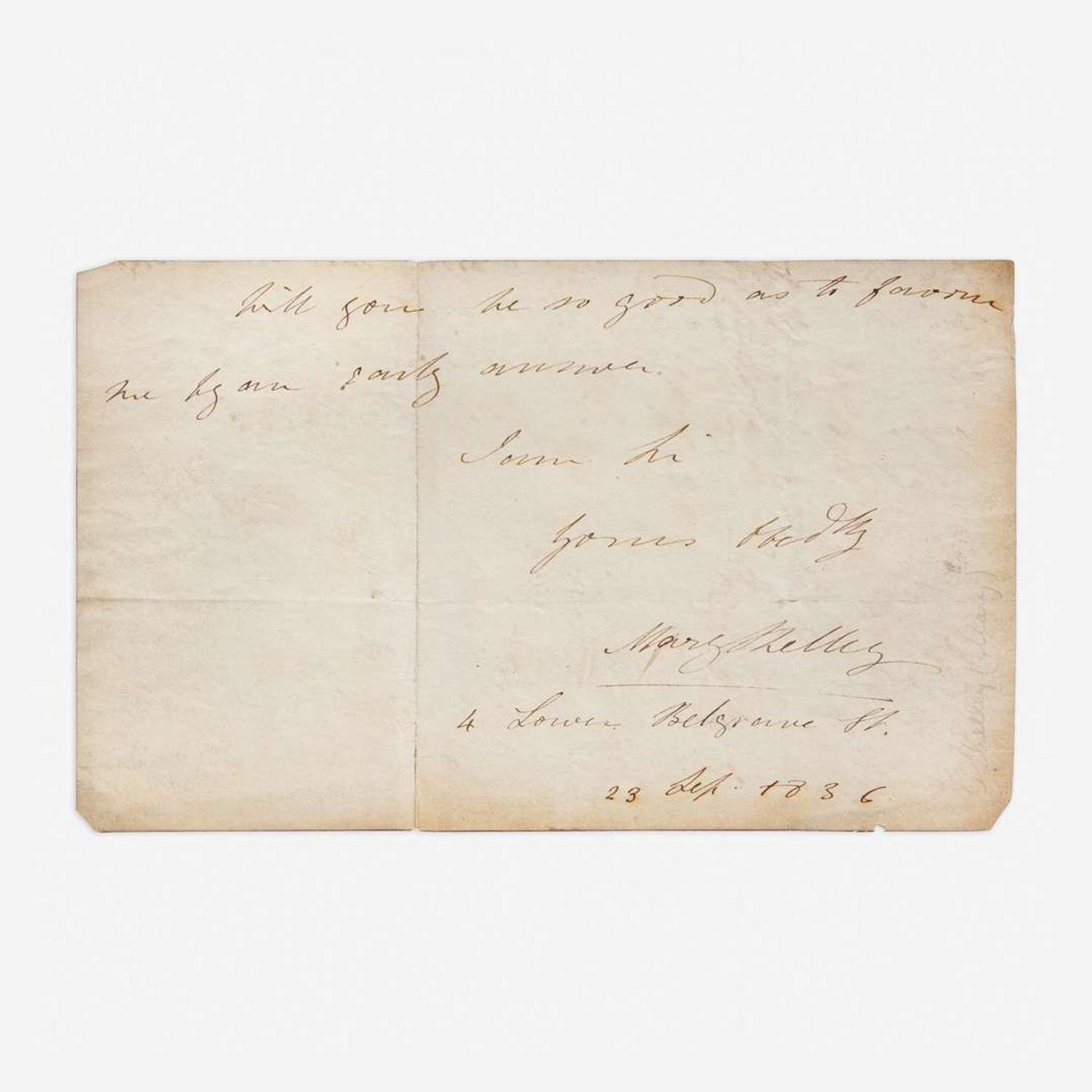 [Autographs & Manuscripts] [Shelley, Mary] Rossetti, Lucy Madox Mrs. Shelley
