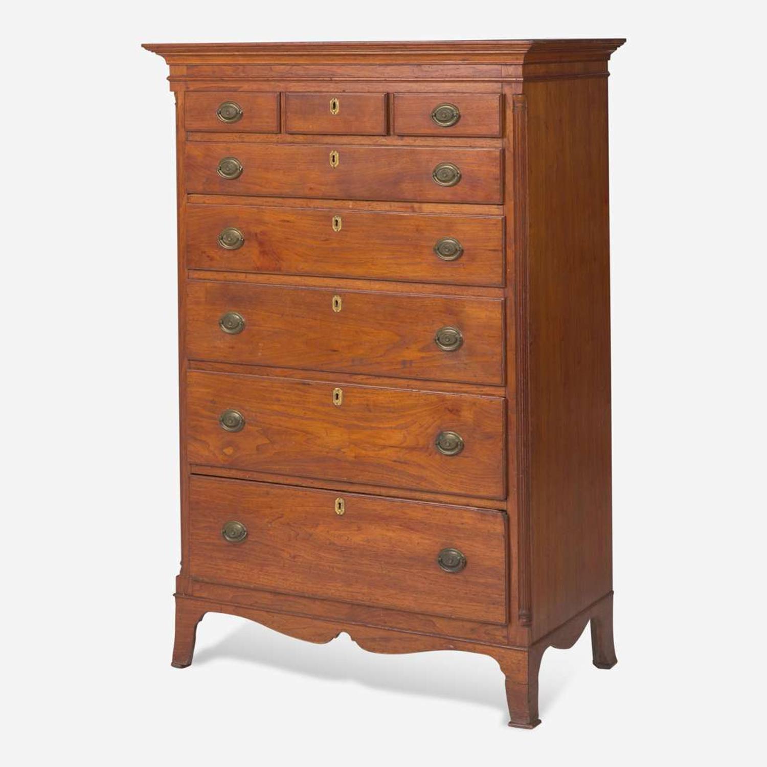 A Federal walnut tall chest of drawers Montgomery County, Pennsylvania, late 18th century